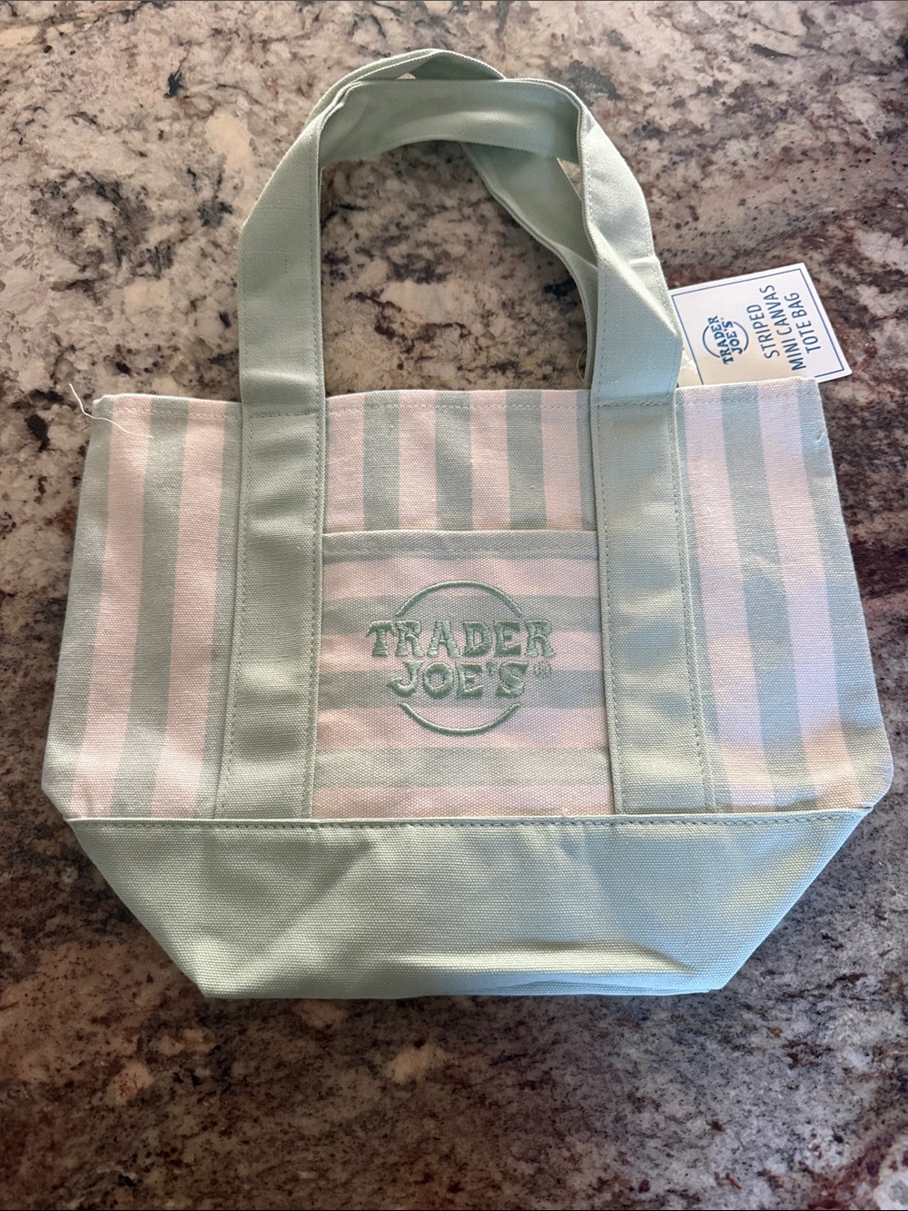 Trader Joe's Mint & White Stripe Canvas Tote NWT